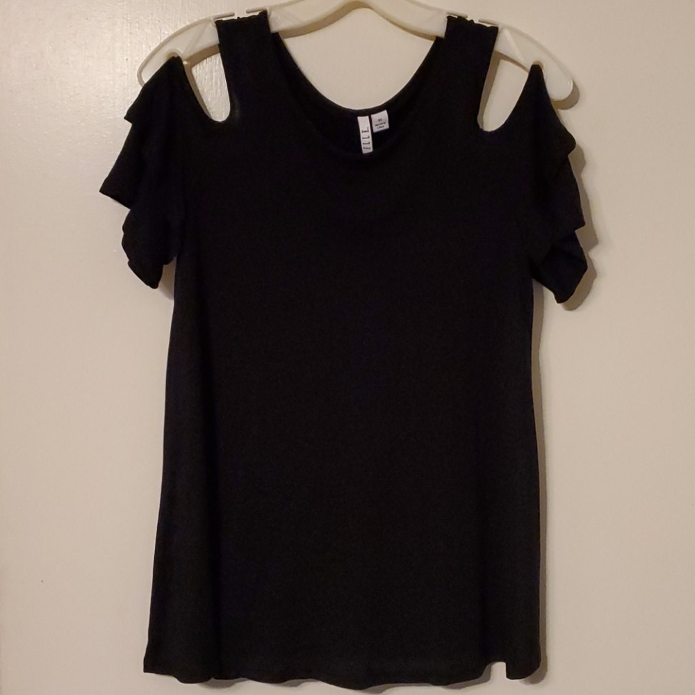 Ruffled, short sleeve, cold shoulder top